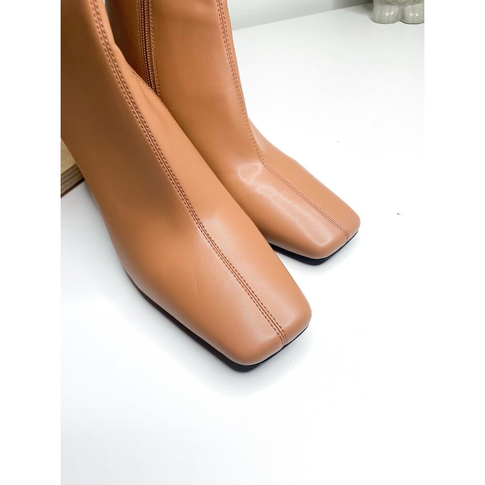 Jeffrey Campbell Tall Pointed Toe Tan Leather Knee-High Boots - Picture 9 of 10